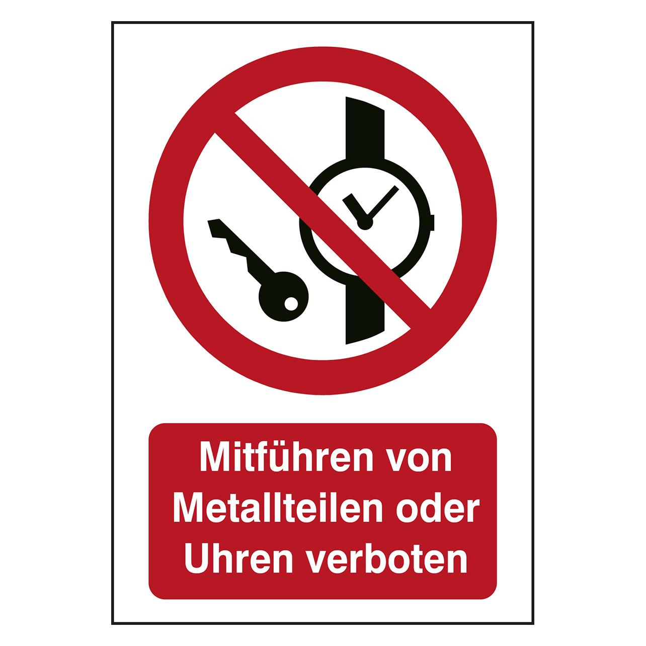 Brady B-862, Toughwash-Verbotsschild, P008 - Mitführen von Metallteilen oder Uhren verboten, Polye (233901)