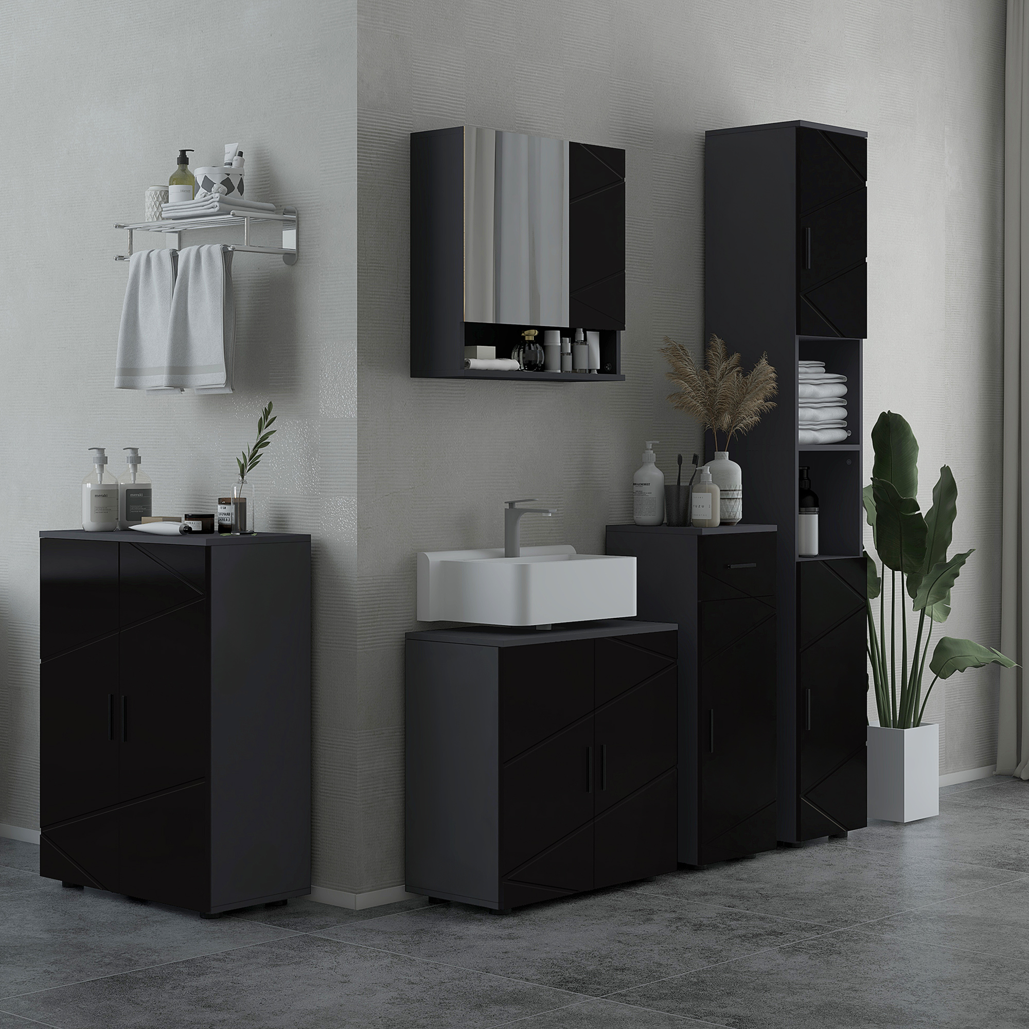 Kleankin Mobile Sottolavabo Bagno in Legno con Armadietto 2 Ante, 60x30x60cm, Nero Aosom