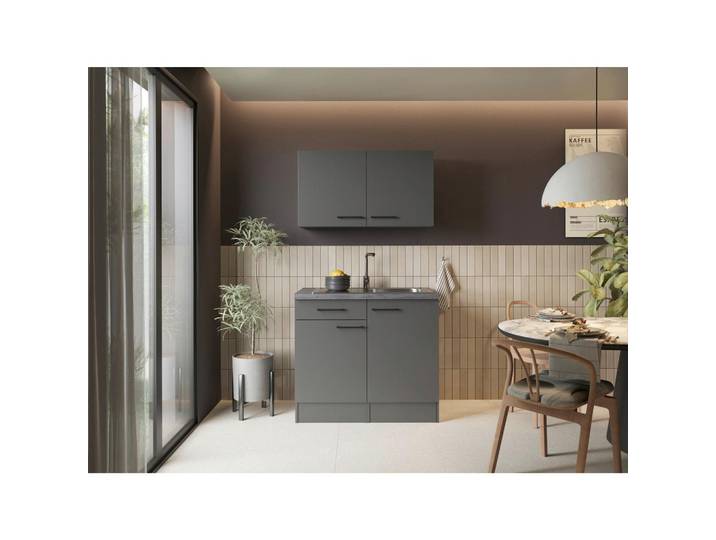 Respekta Miniküche Oliver, Grau, 1 Schublade(n) Schubladen, seitenverkehrt montierbar, nur wie online abgebildet bestellbar, 100 cm, links aufbaubar, rechts aufbaubar, Küchen, Miniküchen