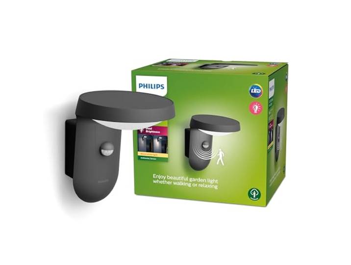 Philips applique murale extérieure infrarouge Tyla\, énergie solaire\, 9W\, 2700K\, anthracite