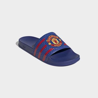 Sandale ADIDAS PERFORMANCE "TREFOIL SLIDE", Damen, Gr. 43, blau (royal blau, mufc rot, royal blau), Synthetik, Schuhe Sandale