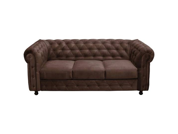 Chesterfield-Sofa Cardiff Braun 3-Sitzer Samt B: 205 cm