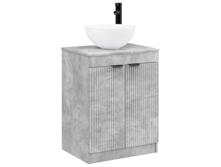 Badezimmermöbel-Set, Grau, Beton, Holz, mit Waschbecken und Wasserhahn Technisches Holz, 2 Türen, 1 Einlegeboden, Waschbecken mit Wasserhahn, einfache Montage, Pflege mit feuchtem Tuch