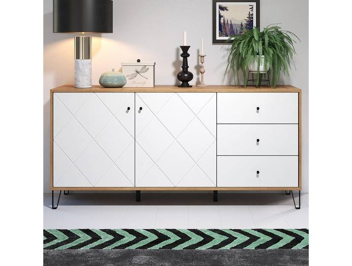 trendteam Anrichte Touch, Sideboard Kommode Schrank Artisan Eiche Weiß matt