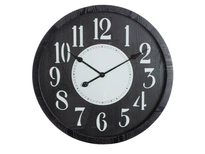 GILDE Horloge Murale Chicago - Ronde - Diamètre : 60 cm - Noir Mat - MDF - Horloge à Chiffres Simple