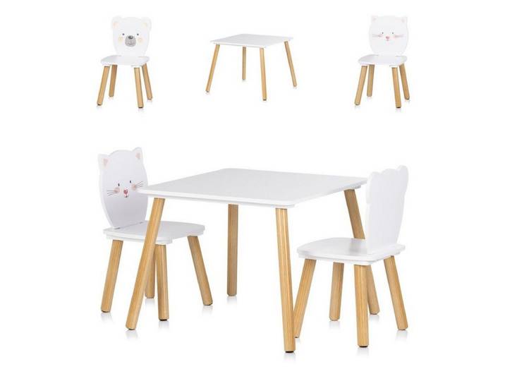 Chipolino Kindersitzgruppe Tiermotiv, 55 x 55 cm, Tischset, 2 Stühle, MDF, Massivholz, Tiermotive, Holz