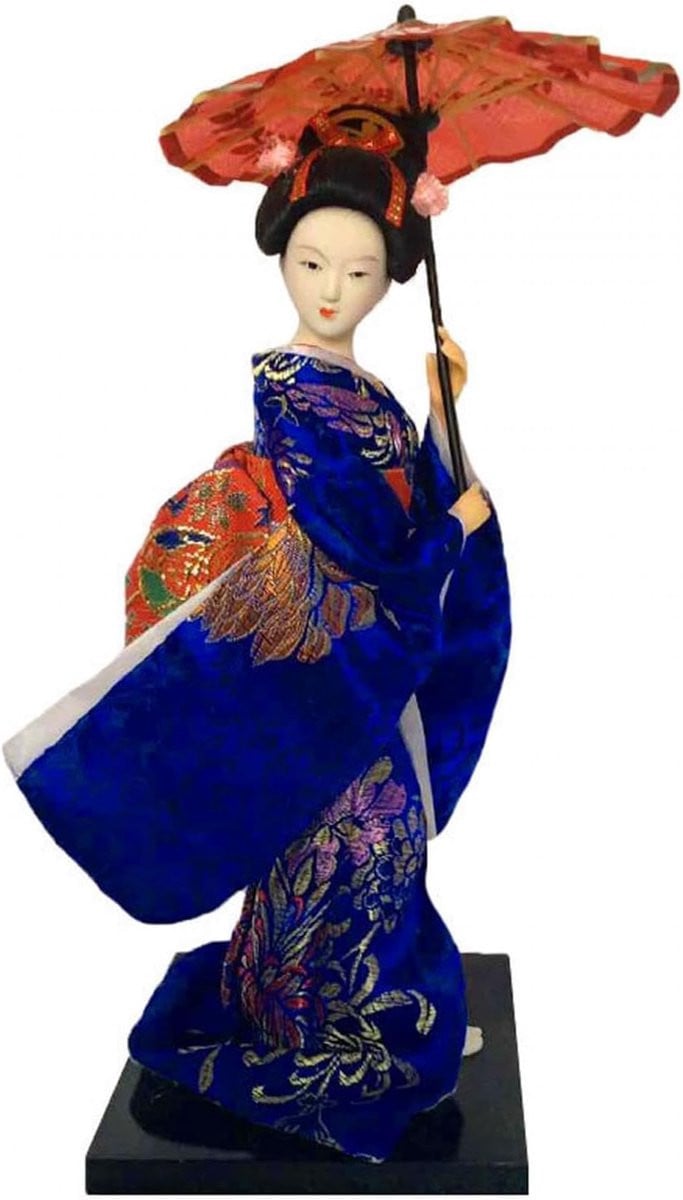 Handgemaakte Japanse Geisha Pop - Traditioneel Multicolor Ornament voor Huisdecoratie - Hoogte: 25 cm