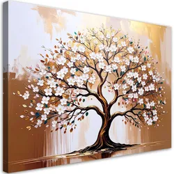 LEINWANDBILD Baum des Lebens Blumen beige 100x70cm