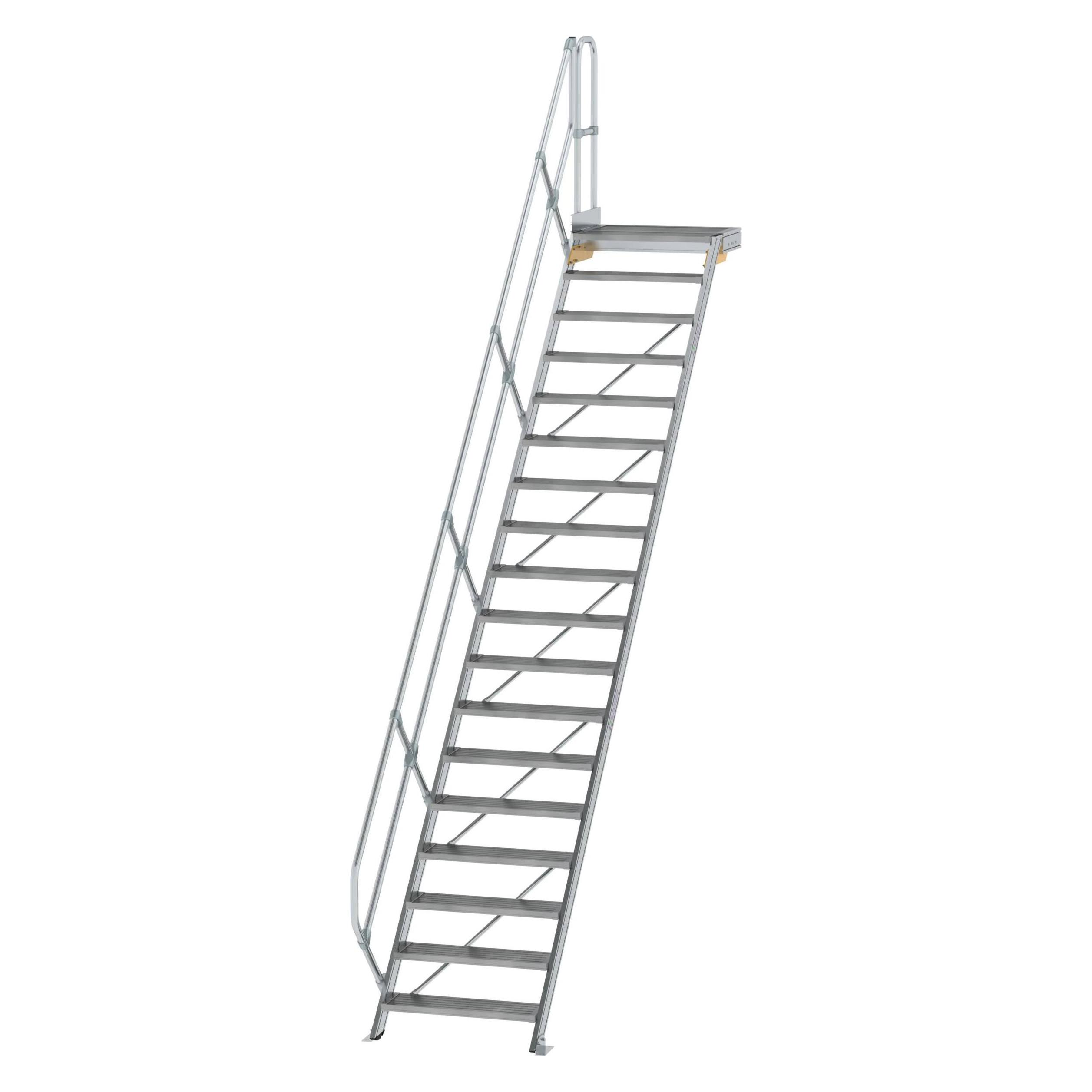 Munk Treppe mit Plattform 45° Stufenbreite 800 mm 18 Stufen Aluminium geriffelt (600458)