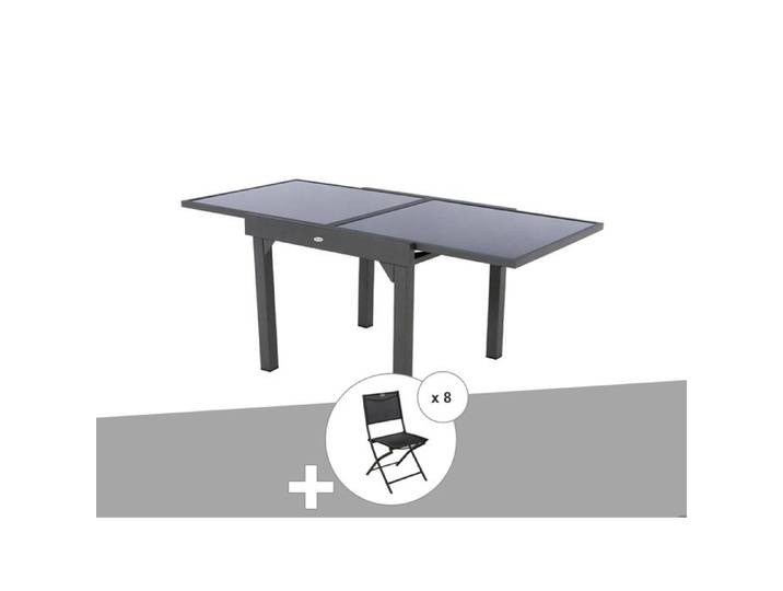 Ensemble repas table extensible carrée en verre Piazza + 8 chaises Modula - Hespéride