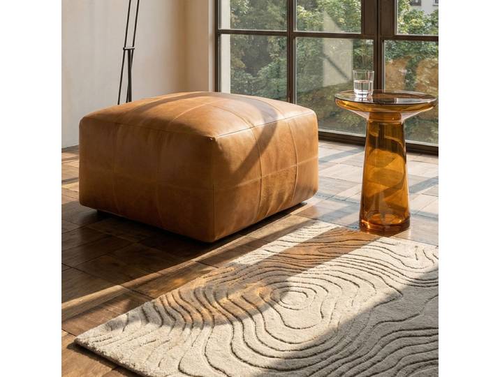 Pouf Tenna 60 × 60 × 45 cm - Echtleder Cognacbraun