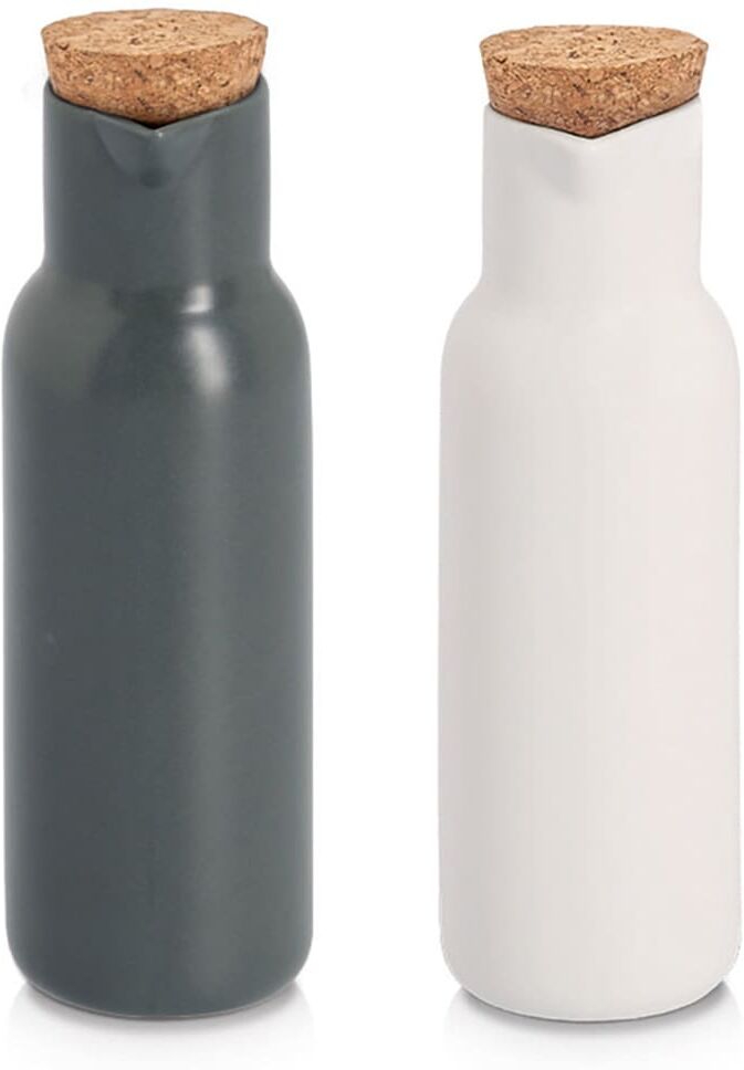 Menage-Set ZELLER PRESENT "Essig-/Ölflasche, 2-tlg.", grau (anthrazit), H:19,5cm Ø:6cm, Menage-Sets, Menage-Set, präziser Ausguss, Korkverschluss, 300 ml anthrazit Einheitsgröße