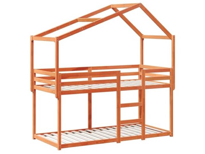 KTHLBRH Etagenbett mit gewachstem Dach 90 x 200 cm Massivholz Kiefer Sicheres Design, Latten im Lieferumfang enthalten, geeignet für begrenzte Räume, seitlicher Eingang offen
