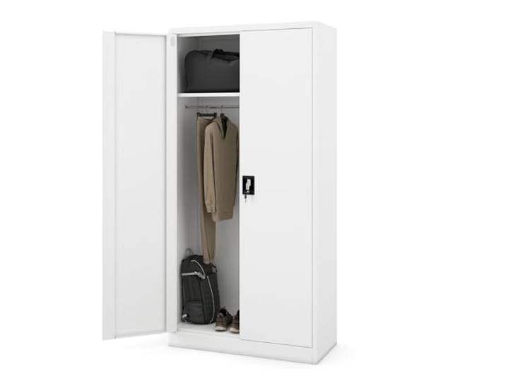Jan Nowak Kleiderschrank abschließbar, Büroschrank mit Kleiderstange Aktenschrank, Metallschrank mit Fächern, Kleiderstange, 50 kg Fachlast, Stahl 0,6 mm, Schloss, Wandmontage, 185 x 90 x 45 cm