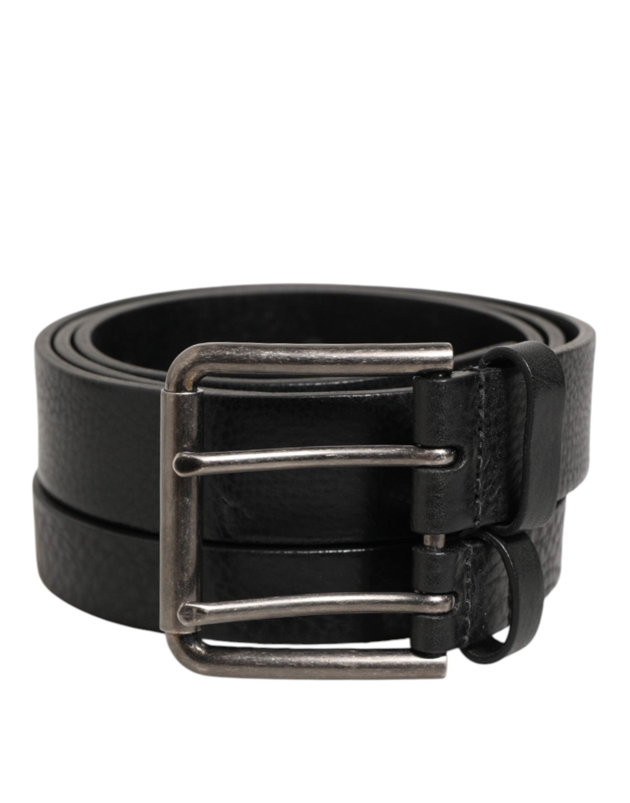 Dolce & Gabbana Zwarte Dubbele Leren Riem met Zilveren Gesp