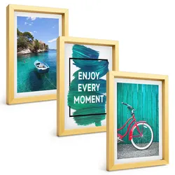 BILDER SET 3er Set - 20x30 cm Goldrahmen - Inspiration für ein Fahrrad mit Seeboot