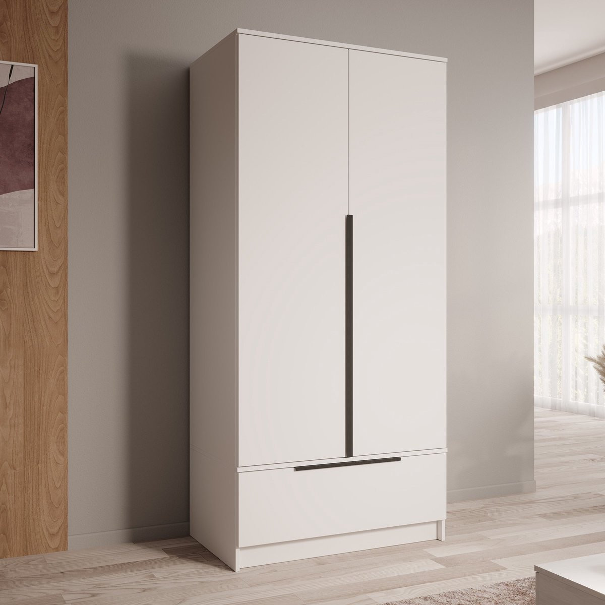 Meubella Skyer Kledingkast 2-deurs Wit B/D/H: 90 x 51 x 193 cm