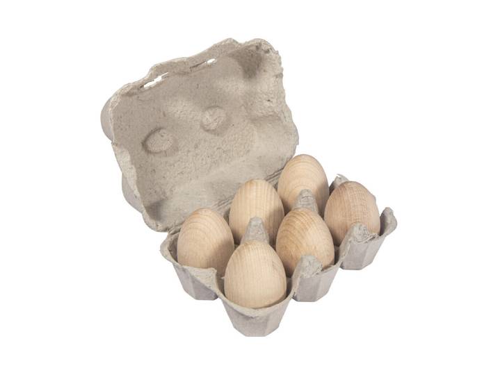 Holz Eier Set, 6x4cm, im Eierkarton, Box 6Stück