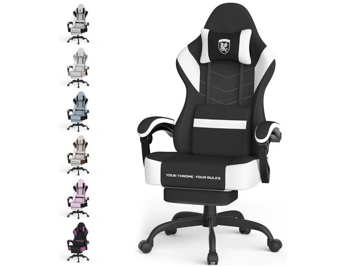 Chaise de jeu Soontrans avec fonction de massage, appui-tête et repose-pieds, chaise de jeu en polyester respirant, dossier réglable (90-135) ° ), réglable en hauteur