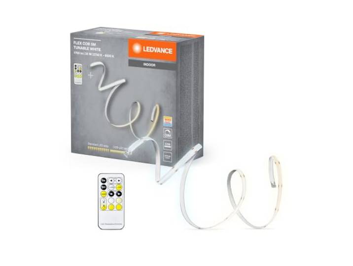 LEDVANCE FLEX COB 5M LED-Streifen TW RC, gelb, 30W, 1700lm, warm- bis kaltweiß steuerbar, COB-Technologie, homogene Lichtverteilung, mit Fernbedienung, lange Lebensdauer, einfache Montage, IP20