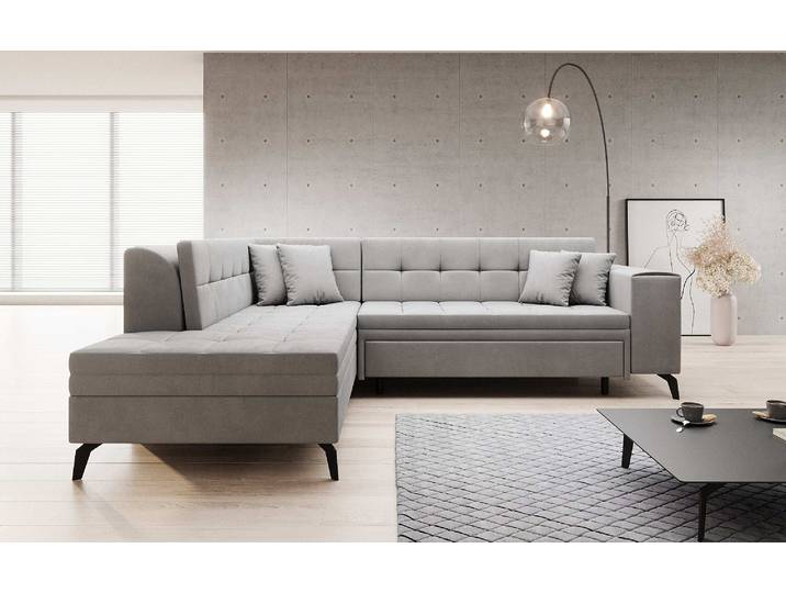 Designer Ecksofa Lania mit Schlaffunktion - Samt - Grau - Links - Luxusbetten24