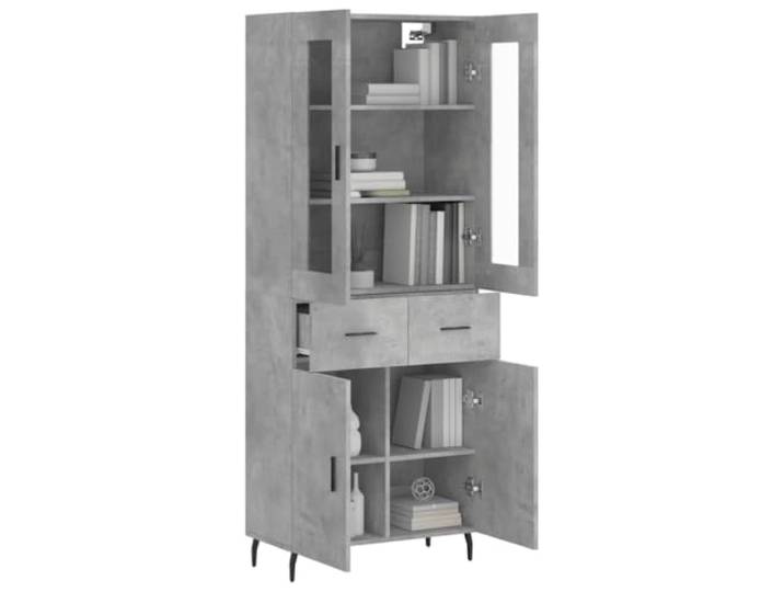 KTHLBRH Anrichte grau Beton 69,5 x 34 x 180 cm Holz mehrschichtig Metallfüße, großer Stauraum, Glas und Metall, Montage erforderlich