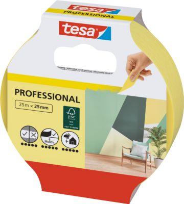 tesa Malerband Professional, 25 m x 25 mm – scharfe Farbkanten, leicht ablösbar, rückstandsfrei