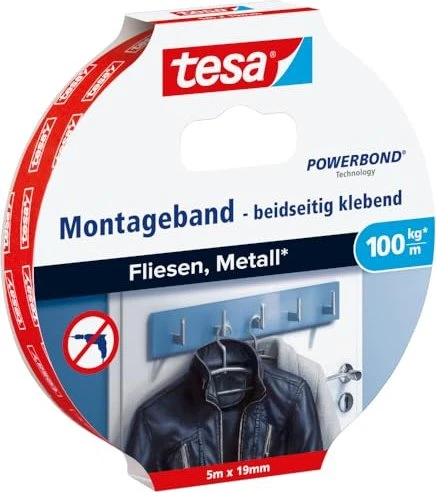Tesa Montageband Fliesen&Metall 100kg 5m x 19mm