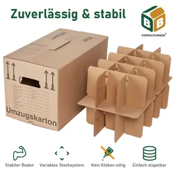 25  x Gläserkarton inkl. Einsatz 40 kg Traglast stabiler Umzugskarton Gläserkiste Umzug 2-wellig BB-Verpackungen