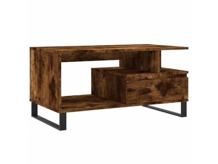 fsahslih Couchtisch Räuchereiche 90x49x45 cm Sofatisch mit Schublade Stilvoller Wohnzimmertisch in Räuchereiche-Optik mit geräumigem Schubfach und stabilen Metallbeinen für Ihr Zuhause.