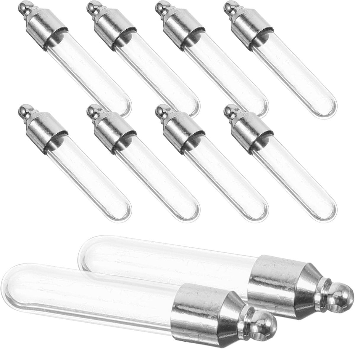 Set van 10 transparante mini glazen flesjes met metalen dop voor decoratie en opslag