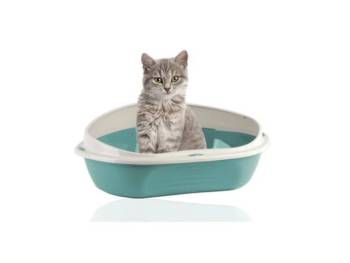 Rohrschneider Eckiges Katzenklo, mit hohem Rand, Ecktoilette, groß (Blau)