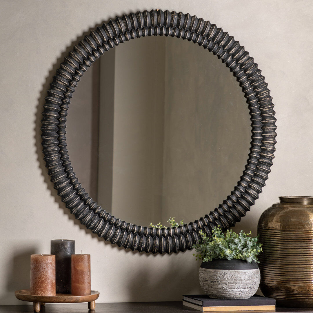 Lark Manor Janette Wall Overmantel Mirror Black Wash 90 cm H x 90 cm W