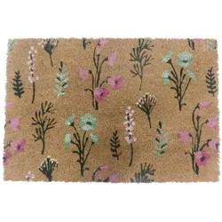 Relaxdays Kokos Fußmatte Pflanzen 60x40 cm Hellbraun,Pink,Schwarz