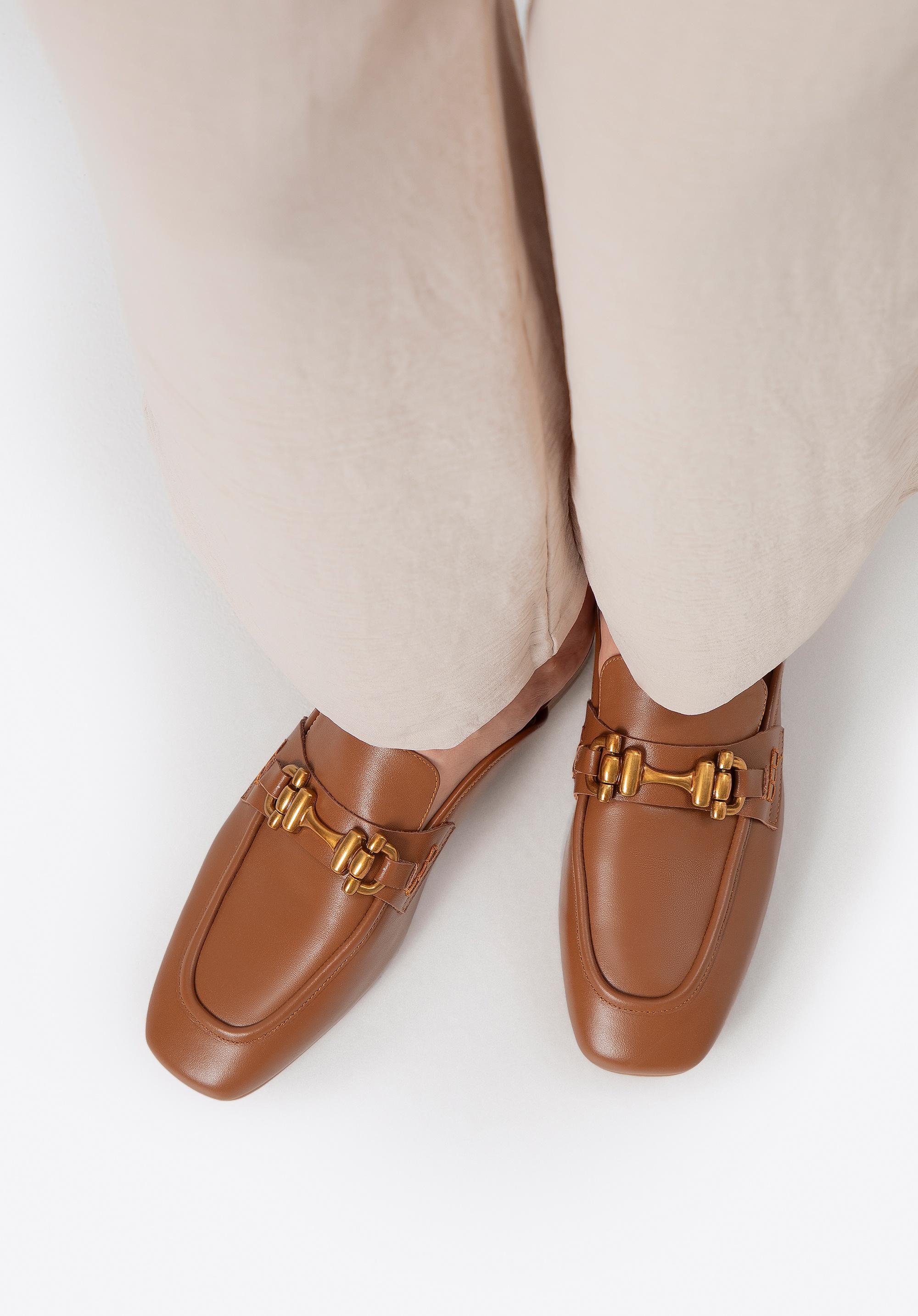 Wittchen Dames Leren Loafers met Open Hak Bruin Echt Leer