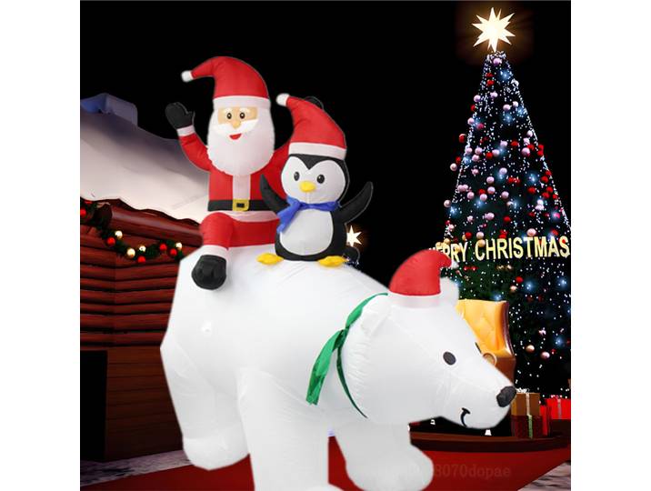Père Noël gonflable avec lumières LED intégrées, décoration de vacances, accessoire de fête, modèle tête d'ours, cours extérieure, manèges de Noël, 2.4m