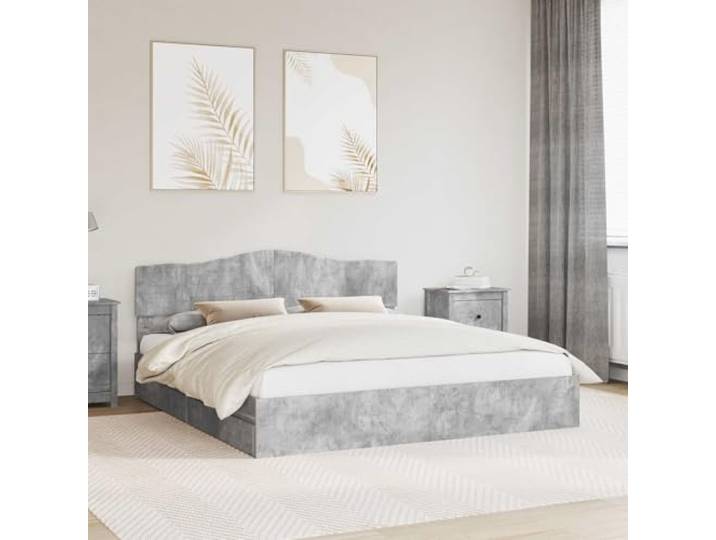 RJPLMFV Aufbewahrungsbett, Betongrau, 200 x 200 cm, Holz Mit Schubladen, modernes Design, Lattenrost inklusive, einfache Montage, ideal für kleine Wohnungen