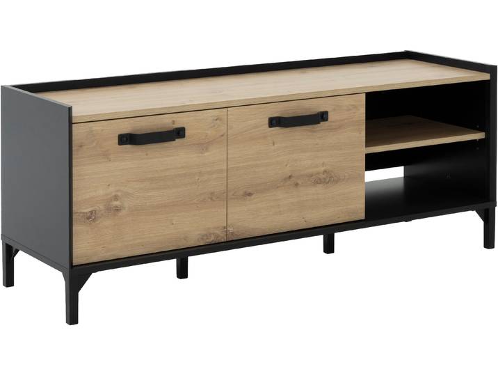 TV-Board GAMI CAMDEM , eiche artisan, schwarz, B:136cm H:53cm T:40cm, Spanplatte, Sideboards, TV-Board, Bietet viel Stauraum