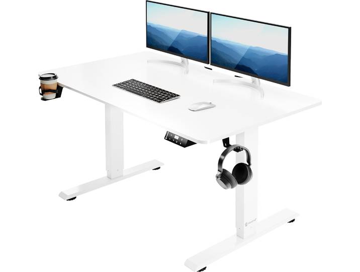 Casaria Bureau réglable en hauteur électrique Blanc 110cm bureau assis debout écran LCD support accessoires télétravail