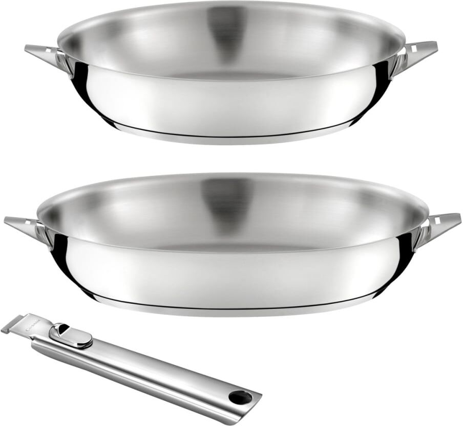 Cuisinox Lot de 2 poêles 24-28cm inox finition miroir + 1 poignée amovible Argenté 0x150cm