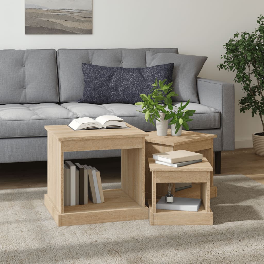 vidaXL Tables basses 3 pcs chêne sonoma bois d'ingénierie