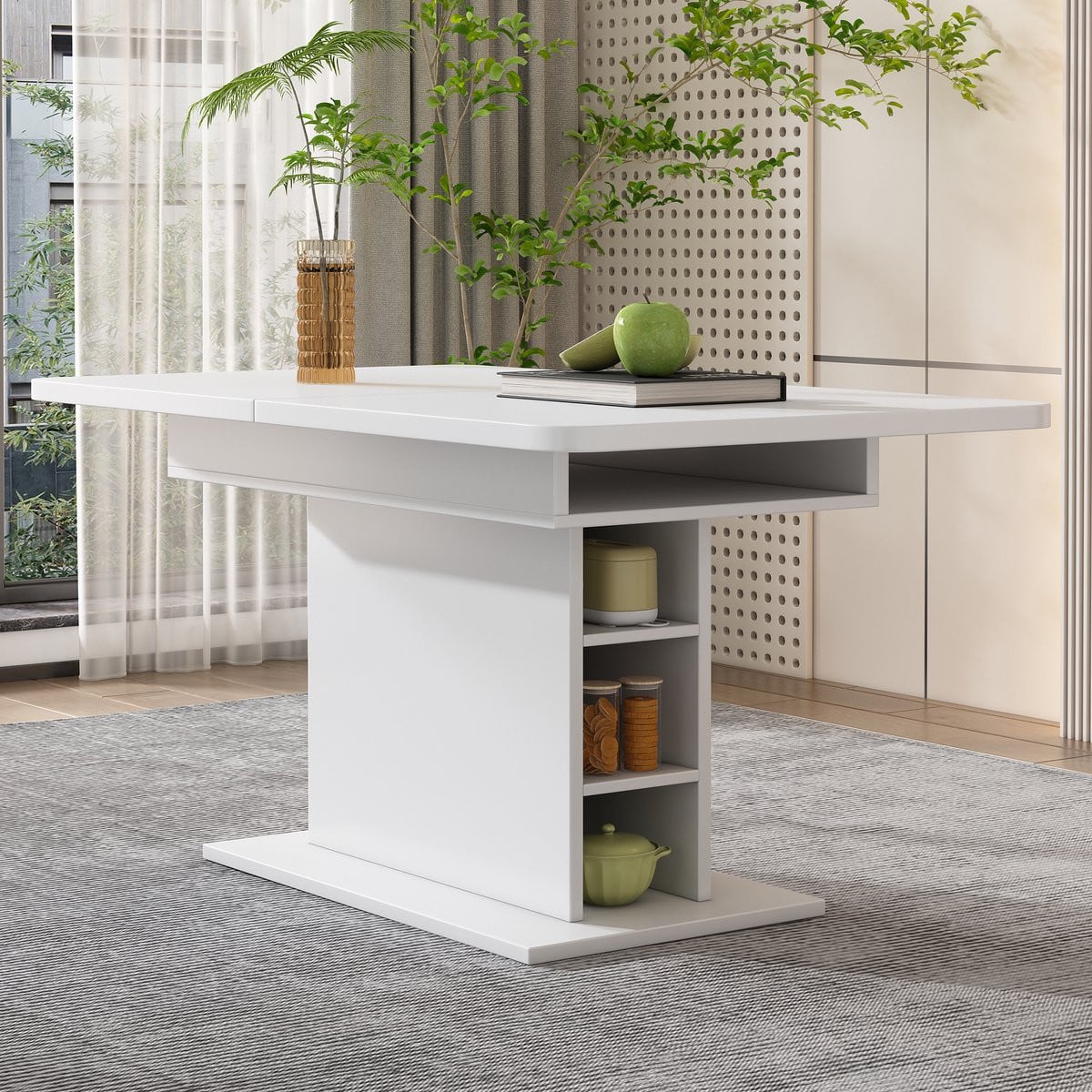 OKWISH Eettafel Wit – Uittrekbaar en Multifunctioneel met Opbergruimte