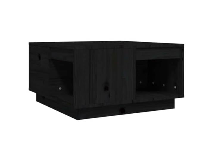 Schwarz Couchtisch 60x61x32,5cm Massivholz Kiefer Wohnzimmertisch, Getränkearbeitsplatte und Dekorationen, Holzrahmen, Stauraum, Montageanleitung