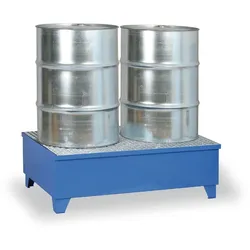 Auffangwanne mit Beinen und Gitterrost, für 2 Fässer, blau, 240 l