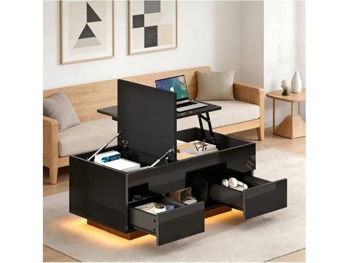 Table basse relevable SENVIRO LED 100x45x43 Noir