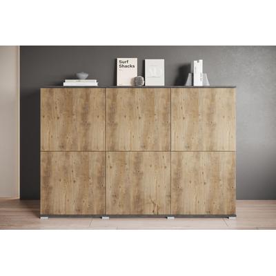Highboard OTTO HOME "Kenia, moderne grifflose Hochkommode mit 6 Türen, Breite 180 cm", grau (matera anthrazit, kastanie breslau), B:180cm H:125cm T:39,5cm, Sideboards, Highboard, Push-to-Open-Fronten, höhenverstellbaren Einlegeböden