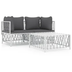 vidaXL 3-tlg. Garten-Lounge-Set mit Kissen Weiß Stahl