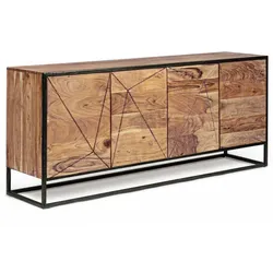 Sideboard Egon aus Akazienholz, modern skandinavisch, natur, 175 cm, Push-to-Open-System