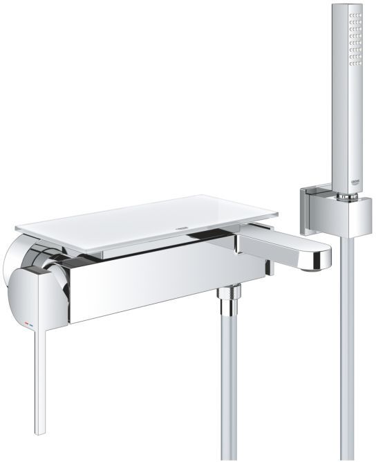 Grohe Plus Wannenarmatur 33547003 chrom, mit Brausegarnitur, Laminarstrahlregler, Wandmontage