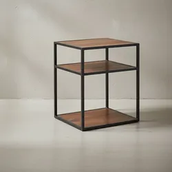 KADIMA DESIGN Massiver Sheesham-Holz Nachttisch, Industrie-Stil, 3 Ablagen, 40x50x35 cm